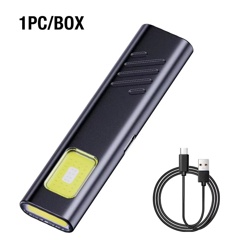 Mini Portable Rechargeable LED Torch Light, Waterproof Outdoor Work Pocket Flashlight with Magnetic Grip, Compact LED Flashlight