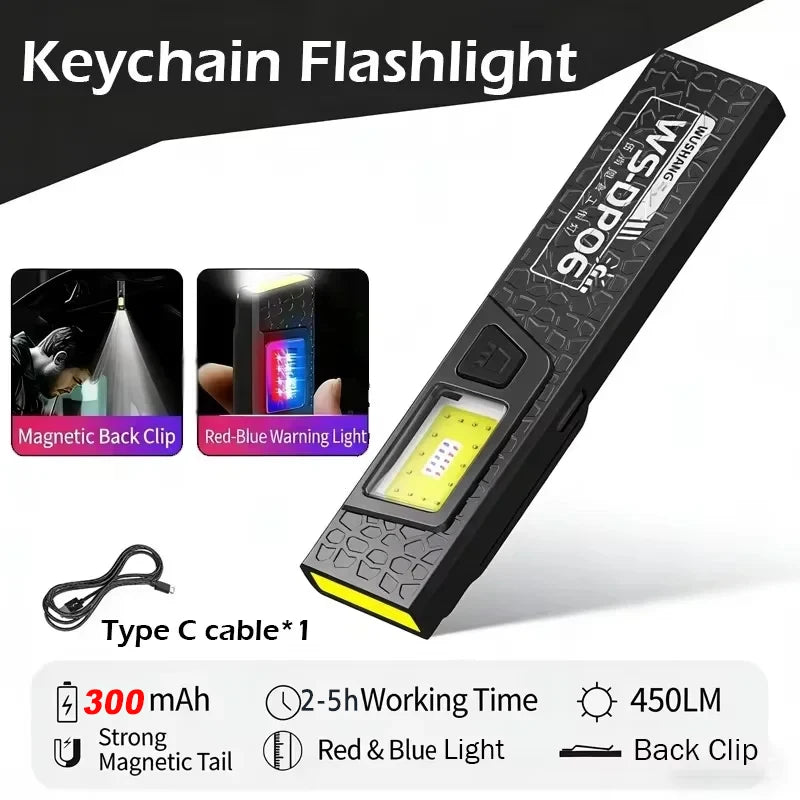 Mini Portable Rechargeable LED Torch Light, Waterproof Outdoor Work Pocket Flashlight with Magnetic Grip, Compact LED Flashlight