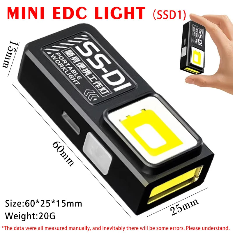 Mini Portable Rechargeable LED Torch Light, Waterproof Outdoor Work Pocket Flashlight with Magnetic Grip, Compact LED Flashlight